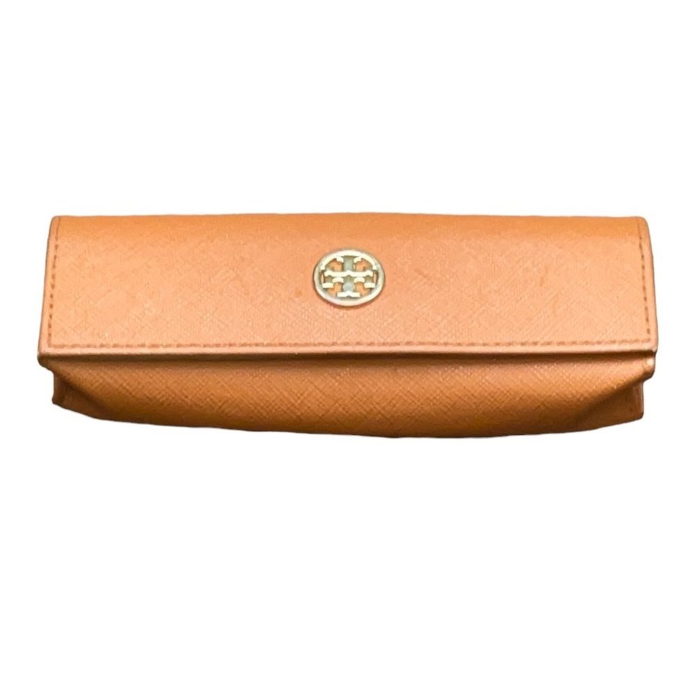 Tory Burch Orange Leather Eyeglasses Case with Gold Logo